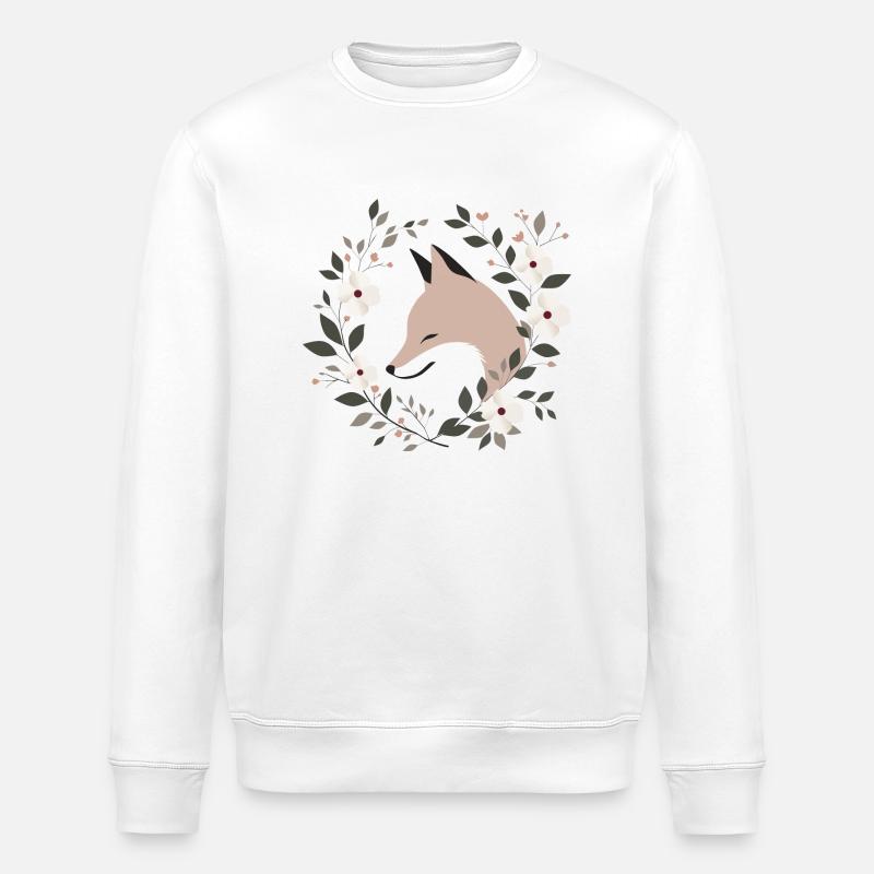 Renard avec des fleurs - Sweat bio ROLLER Stanley/Stella Unisexe - blanc