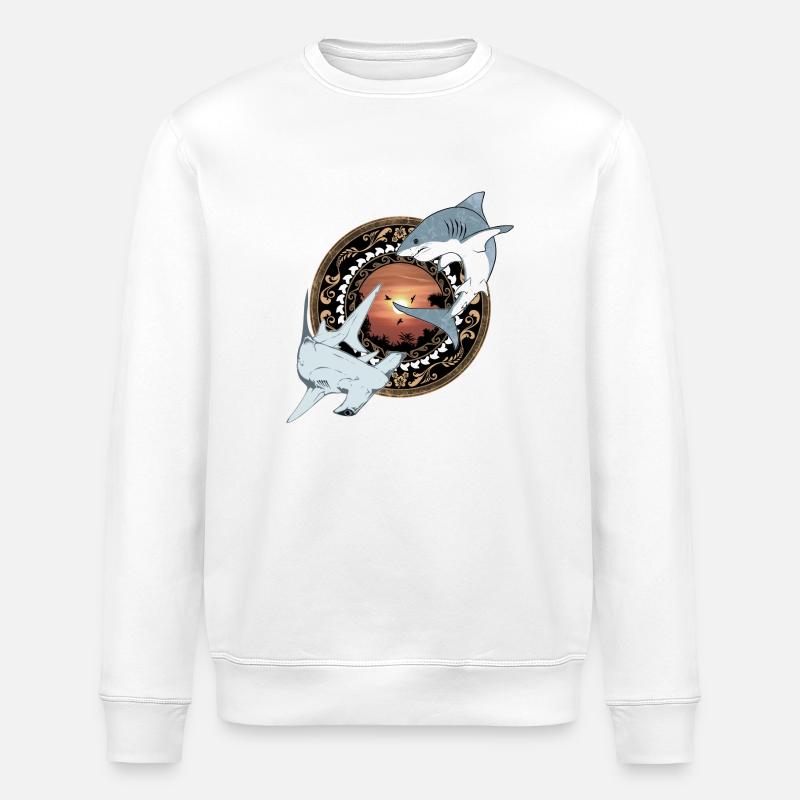 Hammerhead Great White Shark Hawaiian - Stanley/Stella ROLLER Unisex Organic Sweatshirt - white