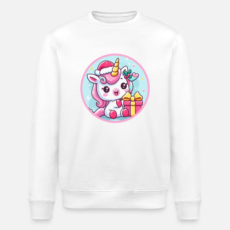 Weihnachtseinhorn mit Geschenk - Stanley/Stella Unisex Bio-Sweatshirt ROLLER - Weiß