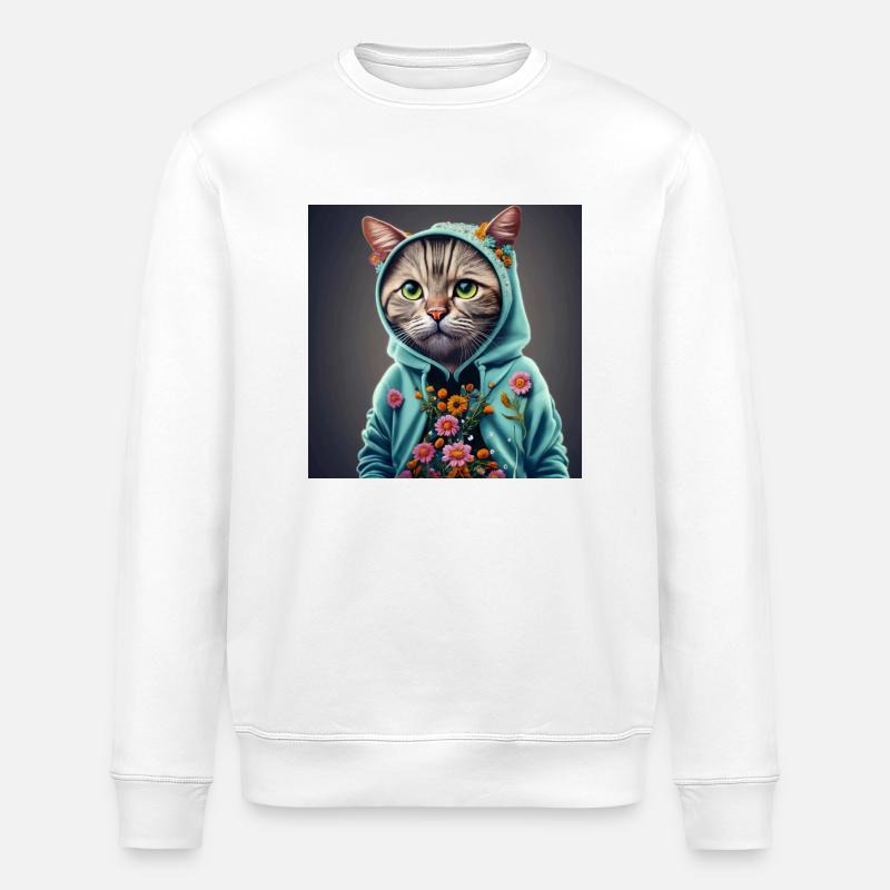 chat avec capuche et fleurs - Sweat bio ROLLER Stanley/Stella Unisexe - blanc