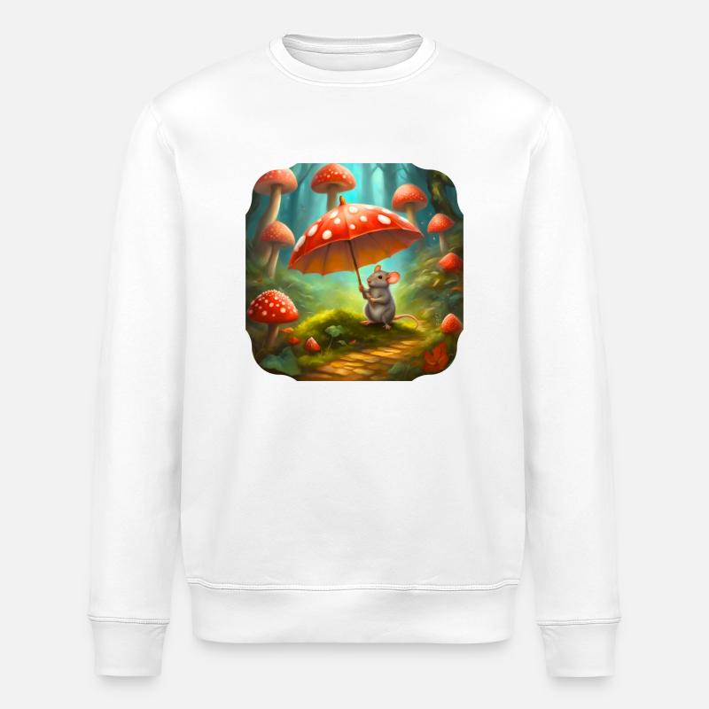 Maus mit Regenschirm - Stanley/Stella Unisex Bio-Sweatshirt ROLLER - Weiß