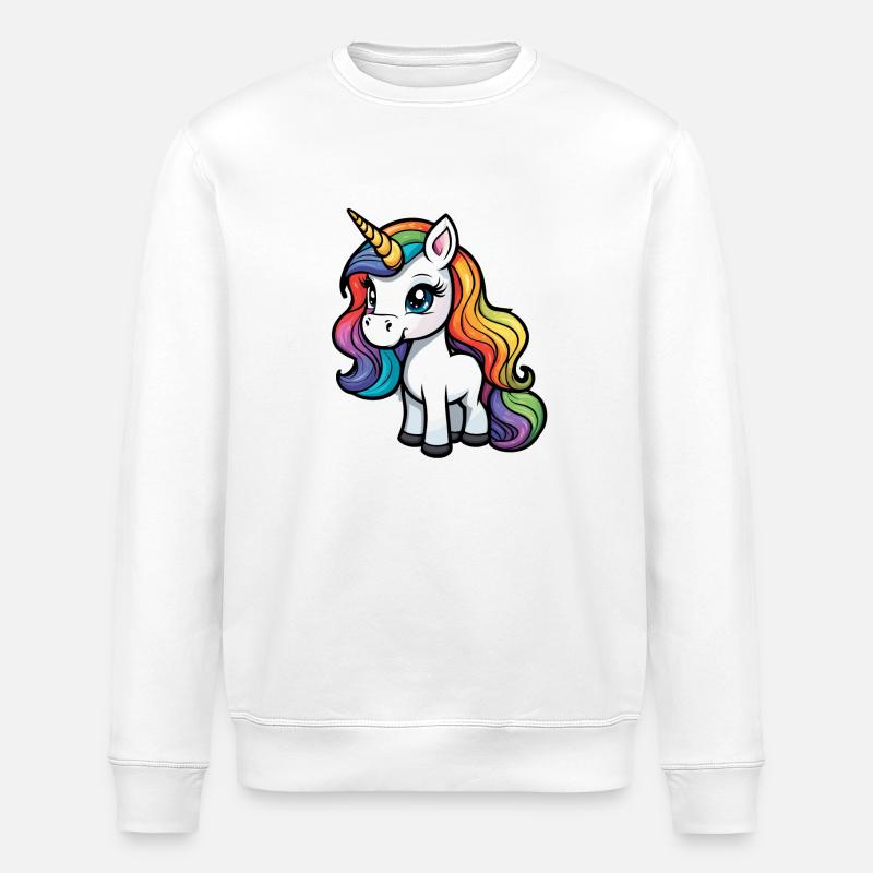 Regenbogen Einhorn Illustration - Stanley/Stella Unisex Bio-Sweatshirt ROLLER - Weiß