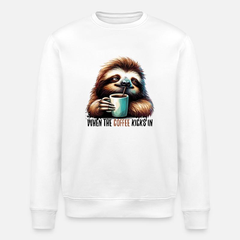 Faultier Kaffee kickt Geschenk - Stanley/Stella Unisex Bio-Sweatshirt ROLLER - Weiß