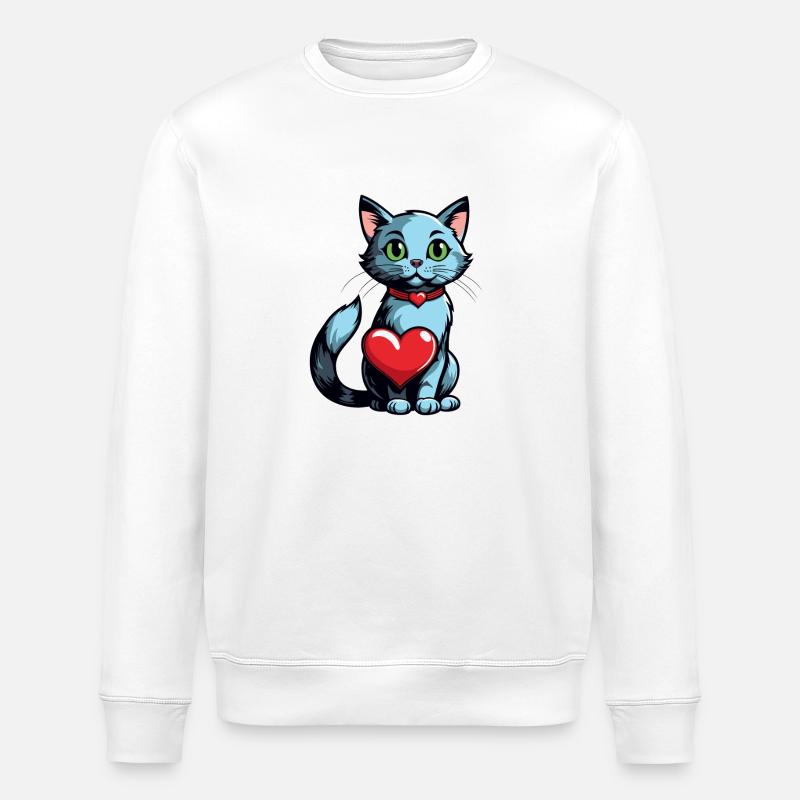 Coeur de chat - Saint-Valentin - Sweat bio ROLLER Stanley/Stella Unisexe - blanc
