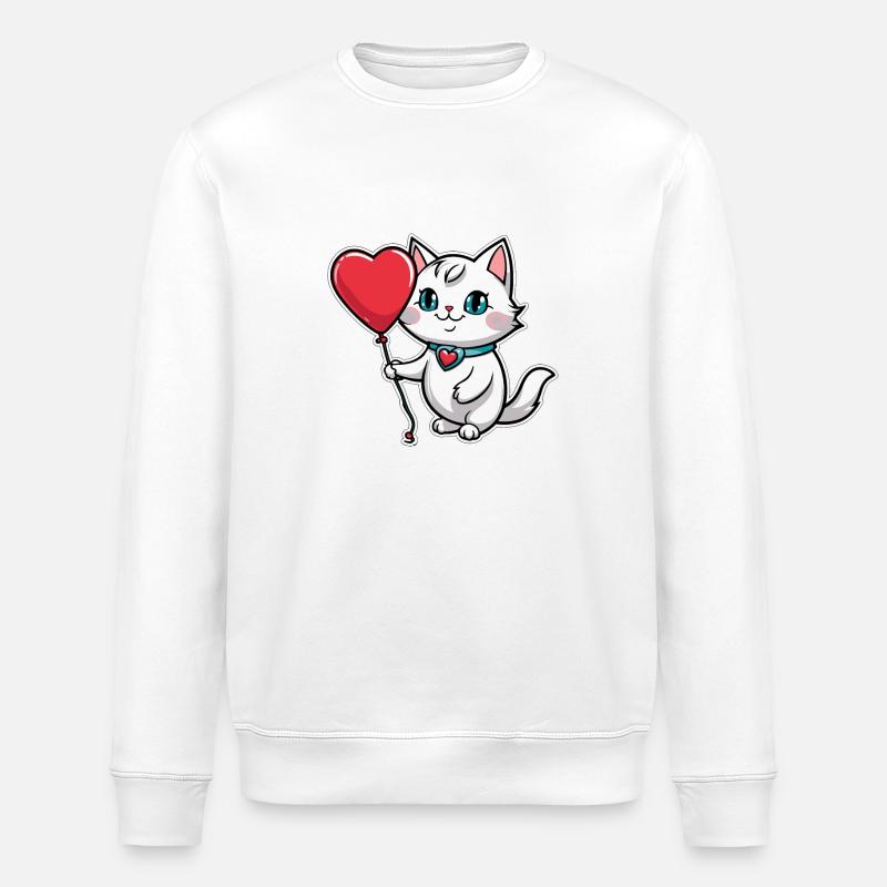 Coeur de chat - Saint-Valentin - Sweat bio ROLLER Stanley/Stella Unisexe - blanc