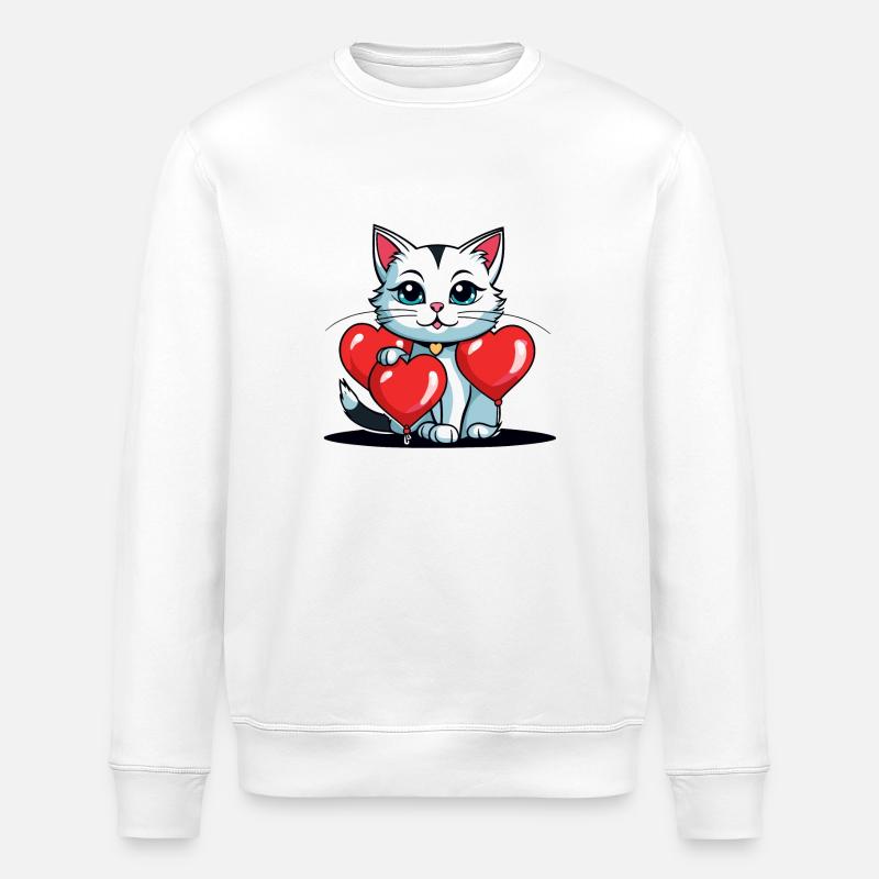 Coeur de chat - Saint-Valentin - Sweat bio ROLLER Stanley/Stella Unisexe - blanc