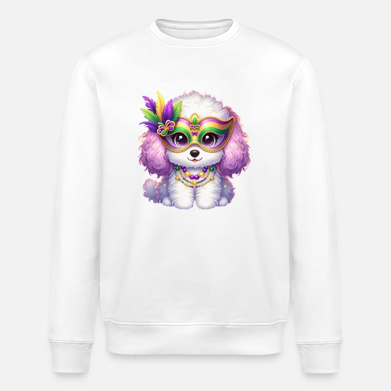 Mardi Gras Poodle Design - Stanley/Stella ROLLER Unisex Organic Sweatshirt - white