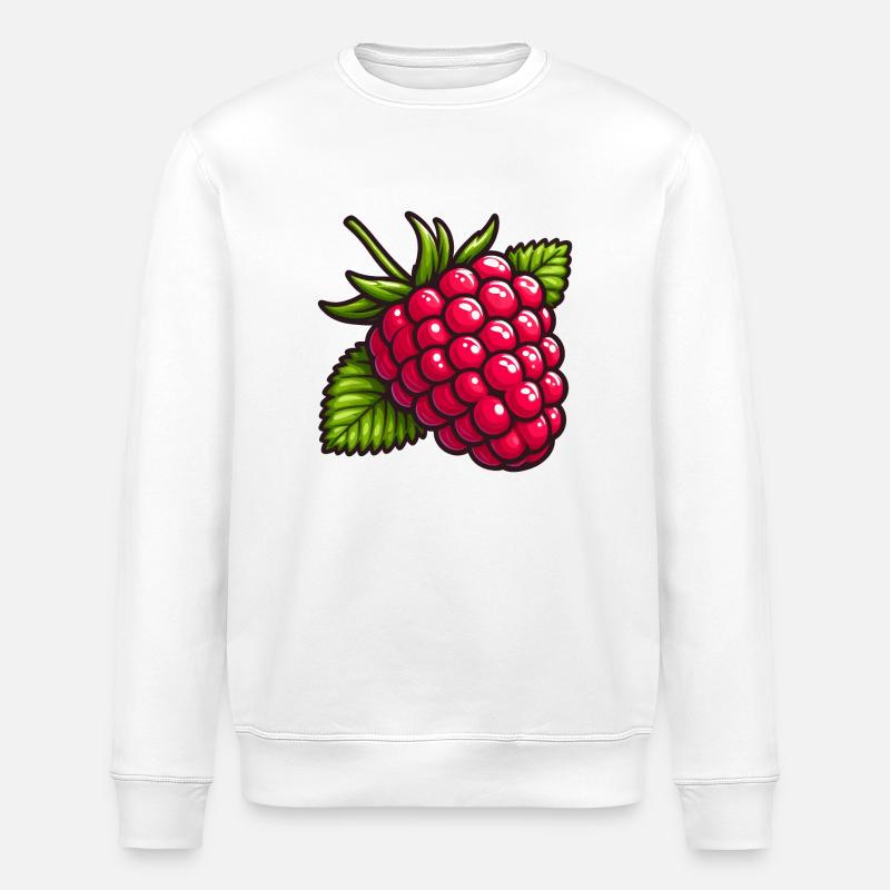 Large Leafy Raspberry - Stanley/Stella ROLLER Unisex Organic Sweatshirt - white
