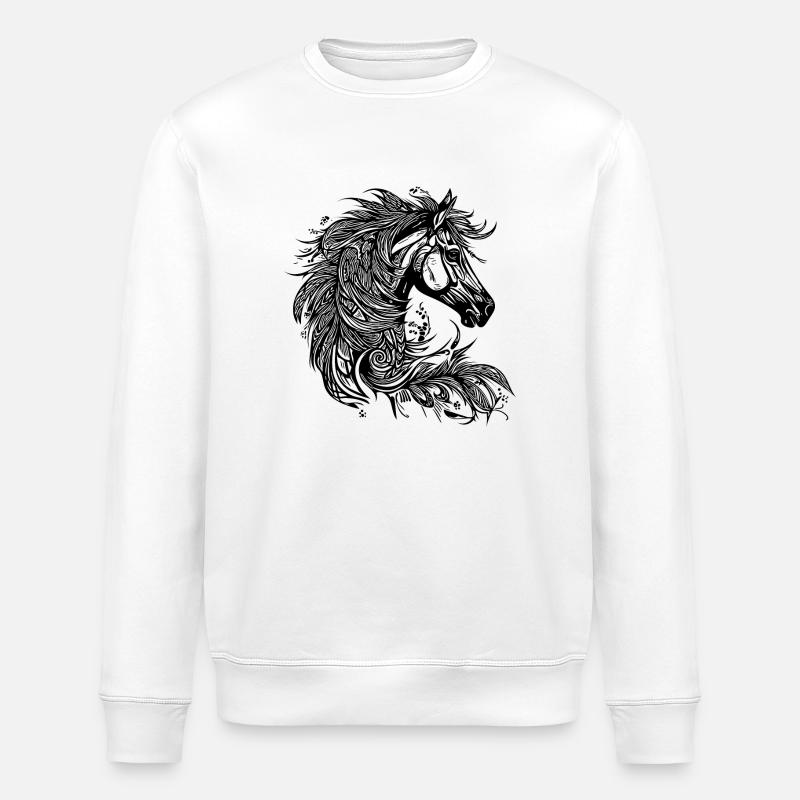 Galloping horse with mane in the wind - Stanley/Stella ROLLER Unisex Organic Sweatshirt - white