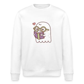 Cute Ghost Reading A Book With A Skull - Stanley/Stella ROLLER Unisex Organic Sweatshirt - white - Front - Nik (191cm)