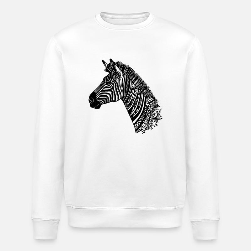 Zebra Head Tattoo Style Lines - Stanley/Stella ROLLER Unisex Organic Sweatshirt - white