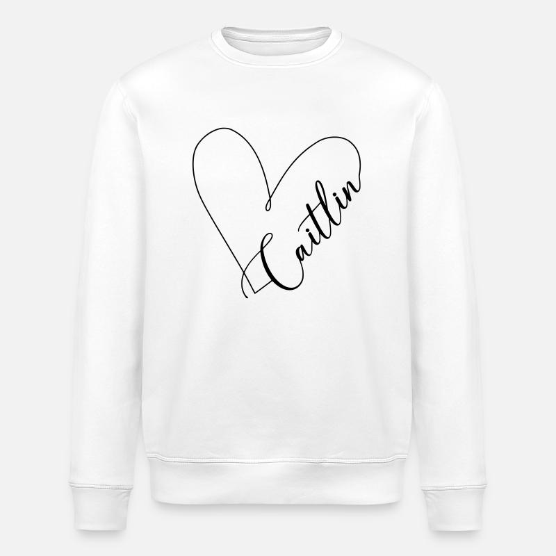 Caitlin Name Heart Line - Stanley/Stella ROLLER Unisex Organic Sweatshirt - white
