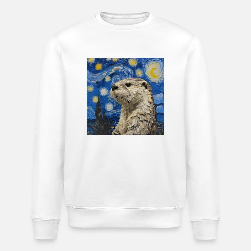 otter, Van Gogh, Sternennacht - Stanley/Stella Unisex Bio-Sweatshirt ROLLER - Weiß