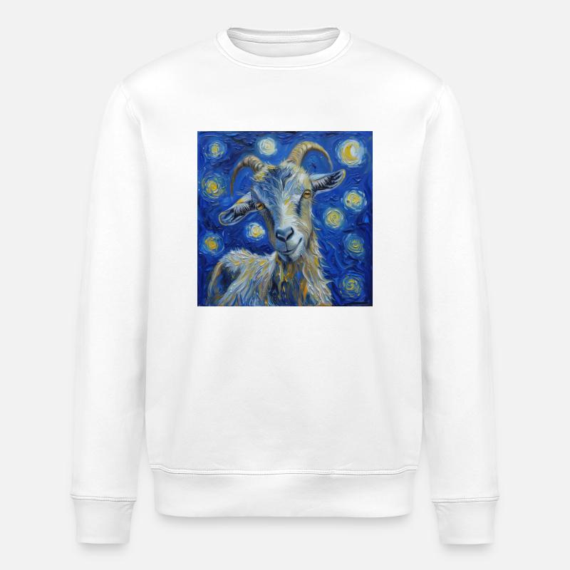 Chèvre Van Gogh Nuit étoilée - Sweat bio ROLLER Stanley/Stella Unisexe - blanc