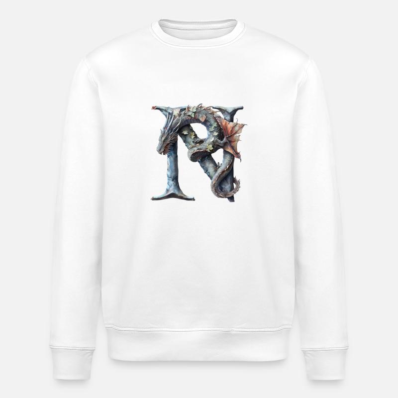 Buchstabe "N" im Drachendesign. - Stanley/Stella Unisex Bio-Sweatshirt ROLLER - Weiß