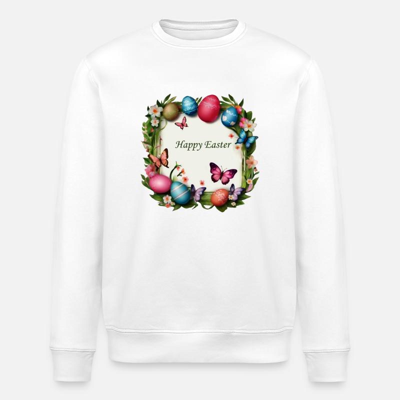 Couronne de Pâques - Joyeuses Pâques - Sweat bio ROLLER Stanley/Stella Unisexe - blanc