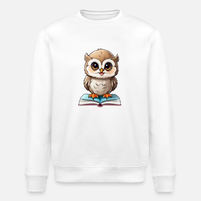 Eule lesen Bücher - Stanley/Stella Unisex Bio-Sweatshirt ROLLER - Weiß