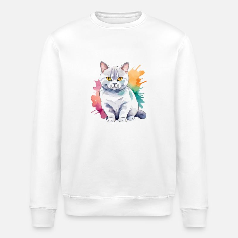 Aquarelle British Shorthair - Sweat bio ROLLER Stanley/Stella Unisexe - blanc