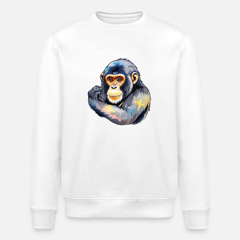 Aquarelles de singe - Sweat bio ROLLER Stanley/Stella Unisexe - blanc