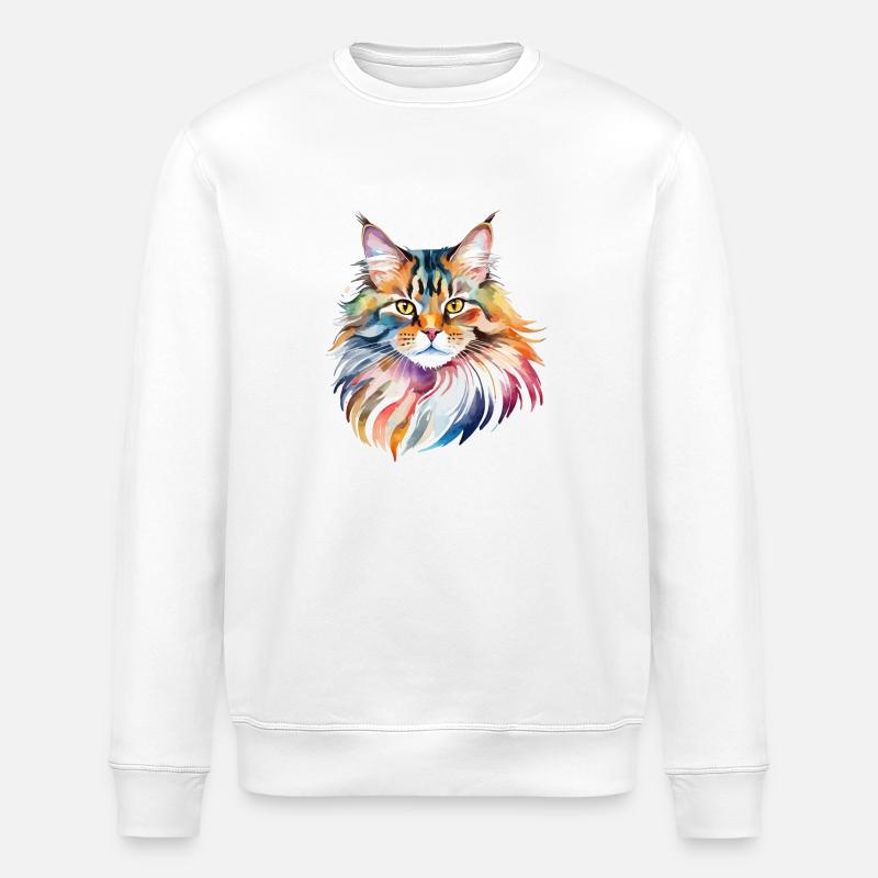 Maine Coon Wasserfarben - Stanley/Stella Unisex Bio-Sweatshirt ROLLER - Weiß