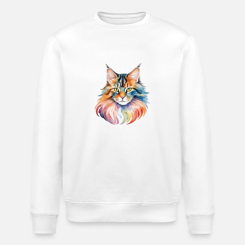 Maine Coon Wasserfarben - Stanley/Stella Unisex Bio-Sweatshirt ROLLER - Weiß