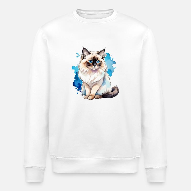 Birmakatze Wasserfarben - Stanley/Stella Unisex Bio-Sweatshirt ROLLER - Weiß