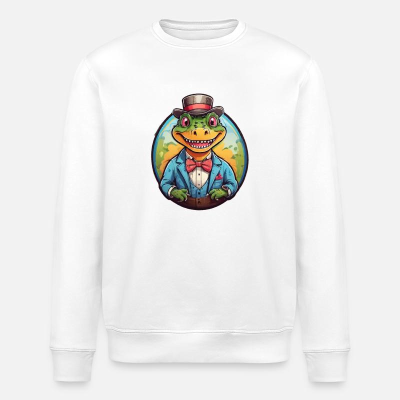 Funny Comic Crocodile - Stanley/Stella ROLLER Unisex Organic Sweatshirt - white