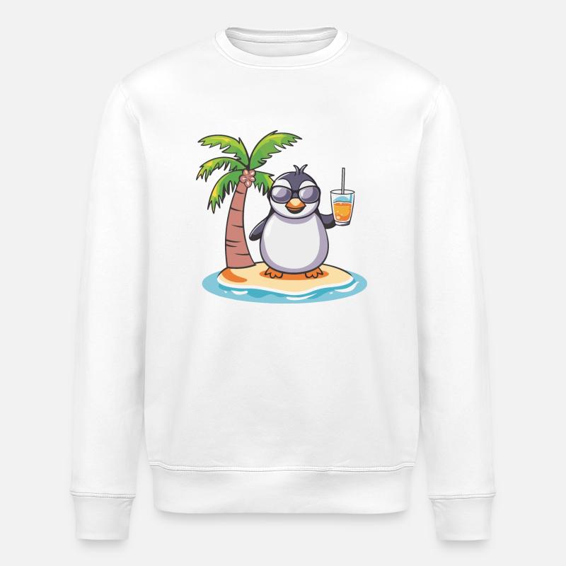 Penguin Summer Beach Vacation - Stanley/Stella ROLLER Unisex Organic Sweatshirt - white
