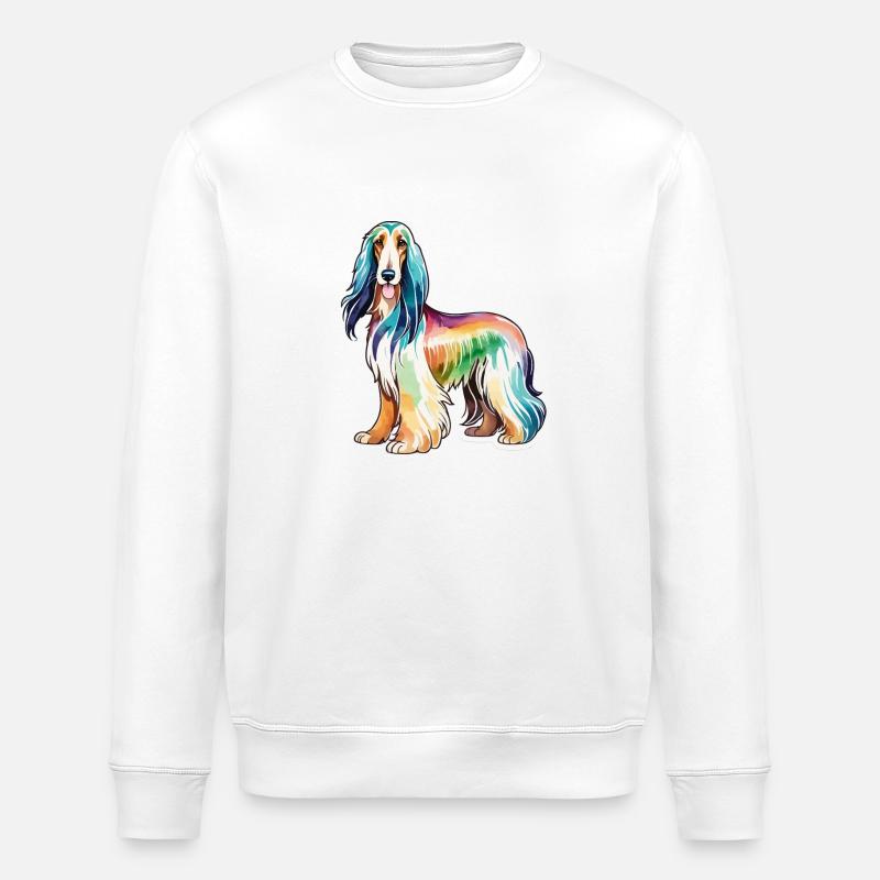 Lévrier afghan aquarelle - Sweat bio ROLLER Stanley/Stella Unisexe - blanc
