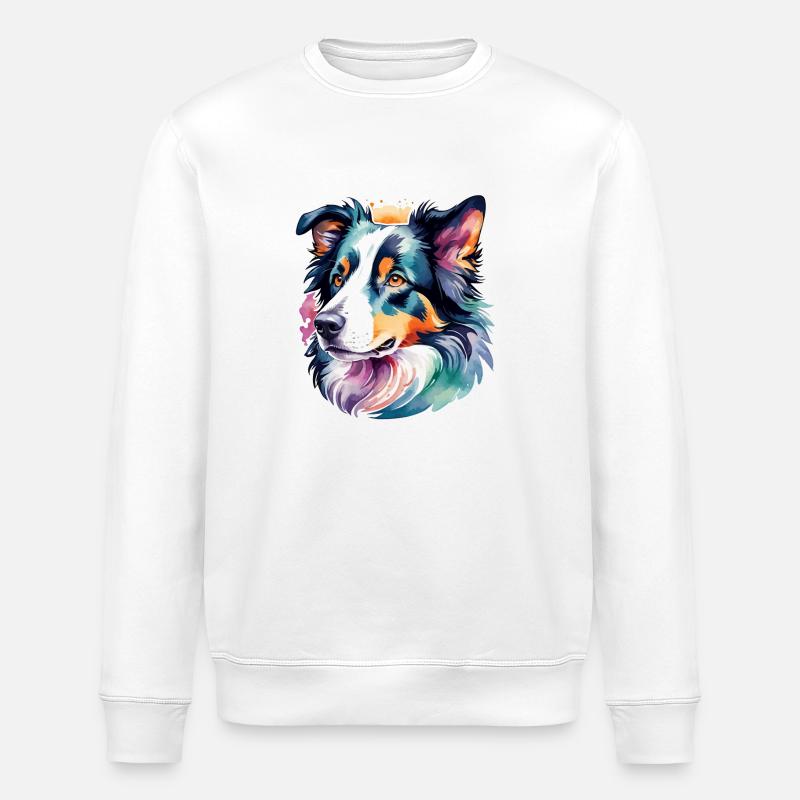Border Collie Aquarelles - Sweat bio ROLLER Stanley/Stella Unisexe - blanc