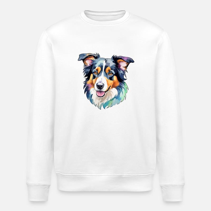 Border Collie Aquarelles - Sweat bio ROLLER Stanley/Stella Unisexe - blanc