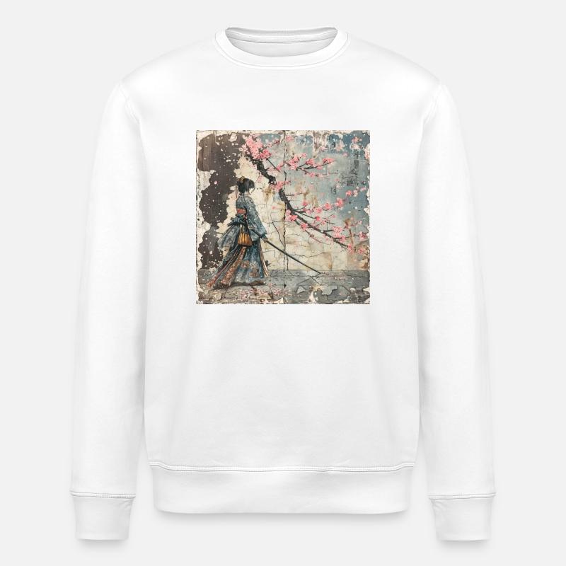 Japanisch, Samurai, Kirschblüte, Kunst, Ukiyo-E - Stanley/Stella Unisex Bio-Sweatshirt ROLLER - Weiß