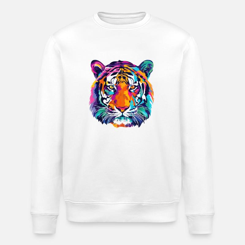 Tiger Bunt Tigerkopf - Stanley/Stella Unisex Bio-Sweatshirt ROLLER - Weiß