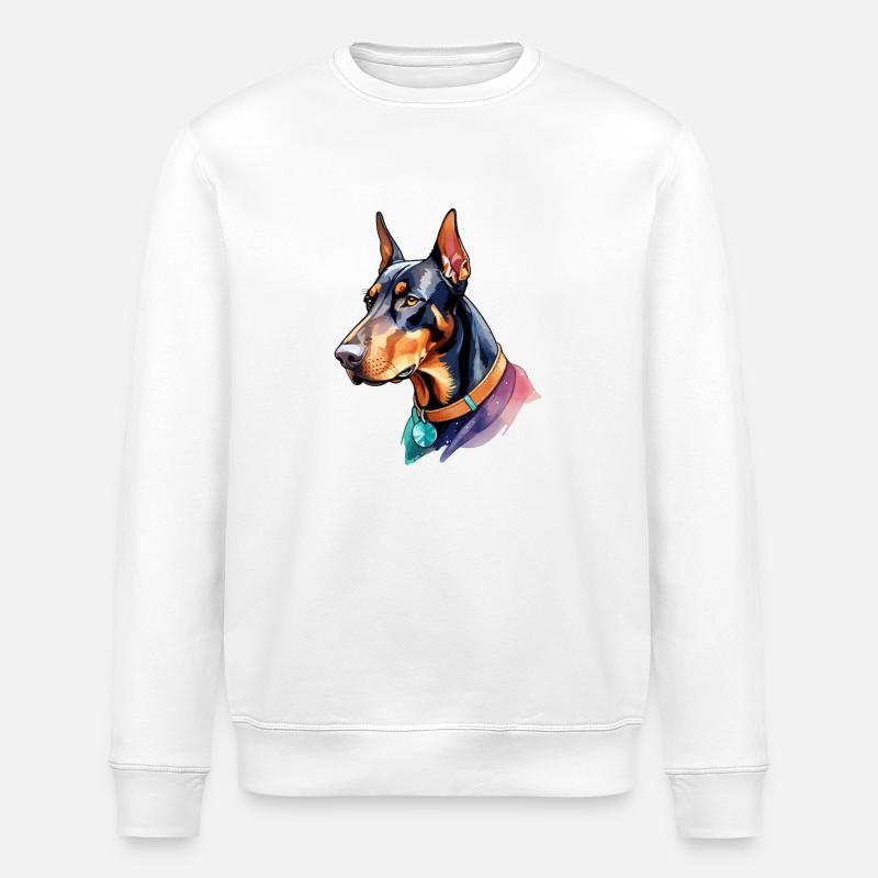 Dobermann Wasserfarben - Stanley/Stella Unisex Bio-Sweatshirt ROLLER - Weiß