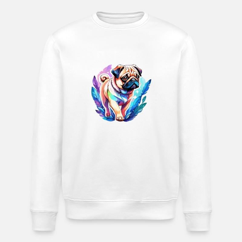 Mops Wasserfarben - Stanley/Stella Unisex Bio-Sweatshirt ROLLER - Weiß