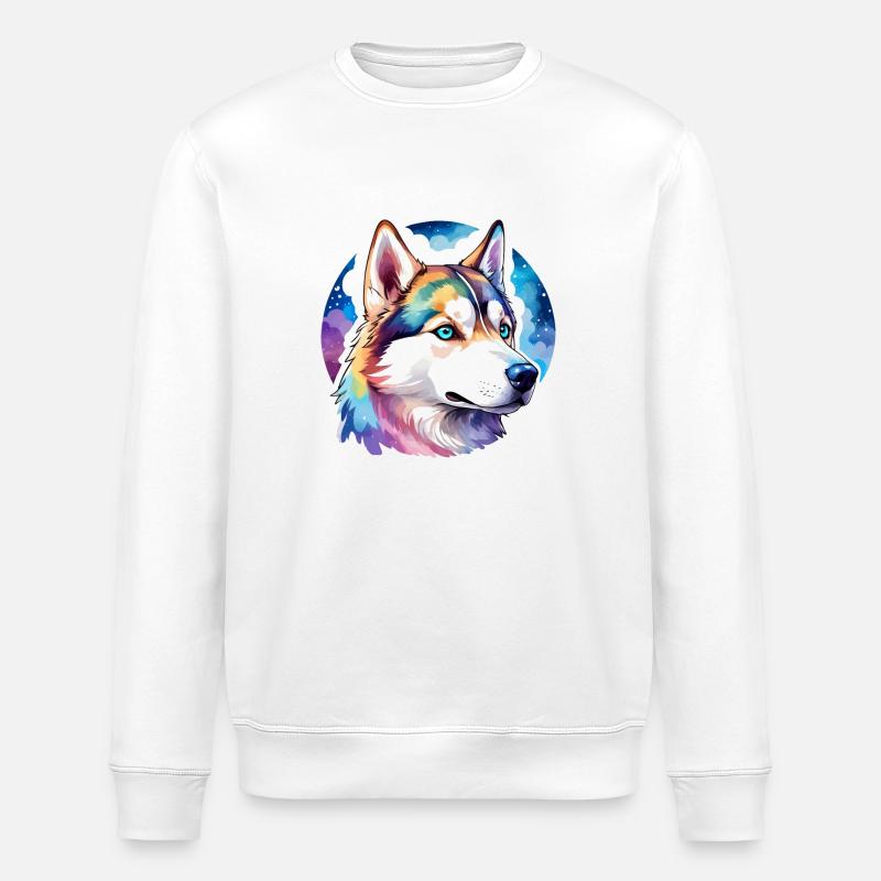 Husky de Sibérie Aquarelles - Sweat bio ROLLER Stanley/Stella Unisexe - blanc