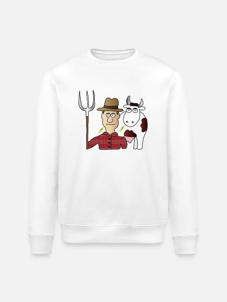 Peasant & Cow | Farmer | Cows Milking | pitchfork - Stanley/Stella ROLLER Unisex Organic Sweatshirt - white
