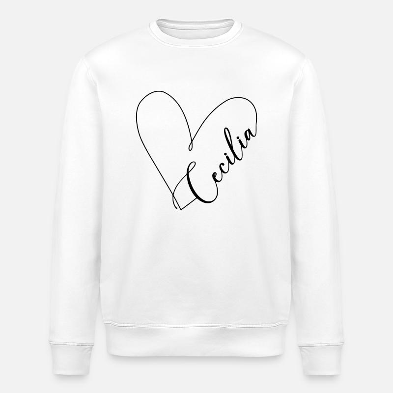 Cecilia Name Heart Line - Stanley/Stella ROLLER Unisex Organic Sweatshirt - white