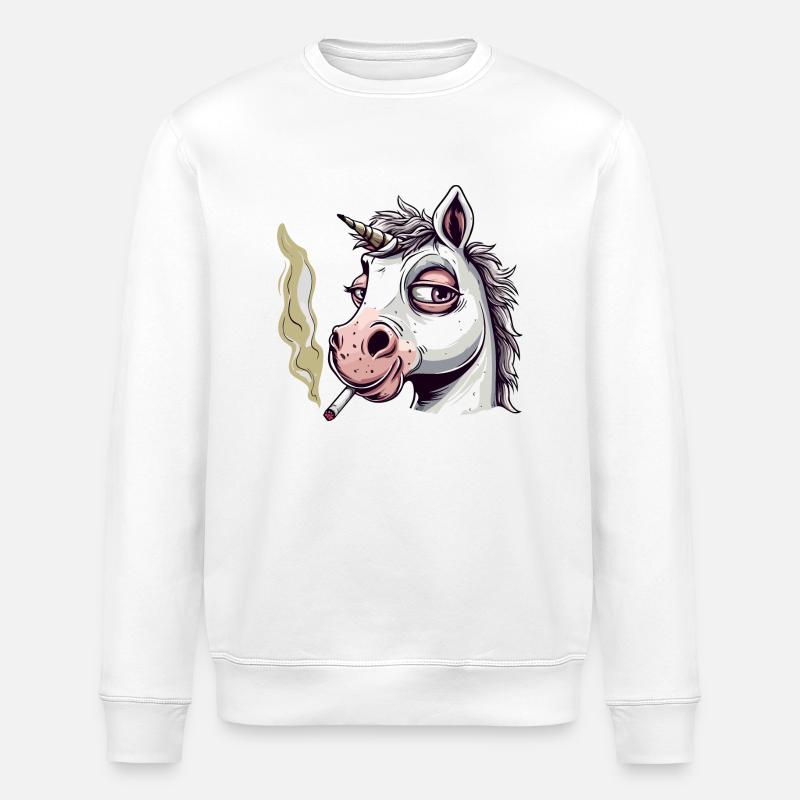 Einhorn Raucher Smoke Joint - Stanley/Stella Unisex Bio-Sweatshirt ROLLER - Weiß