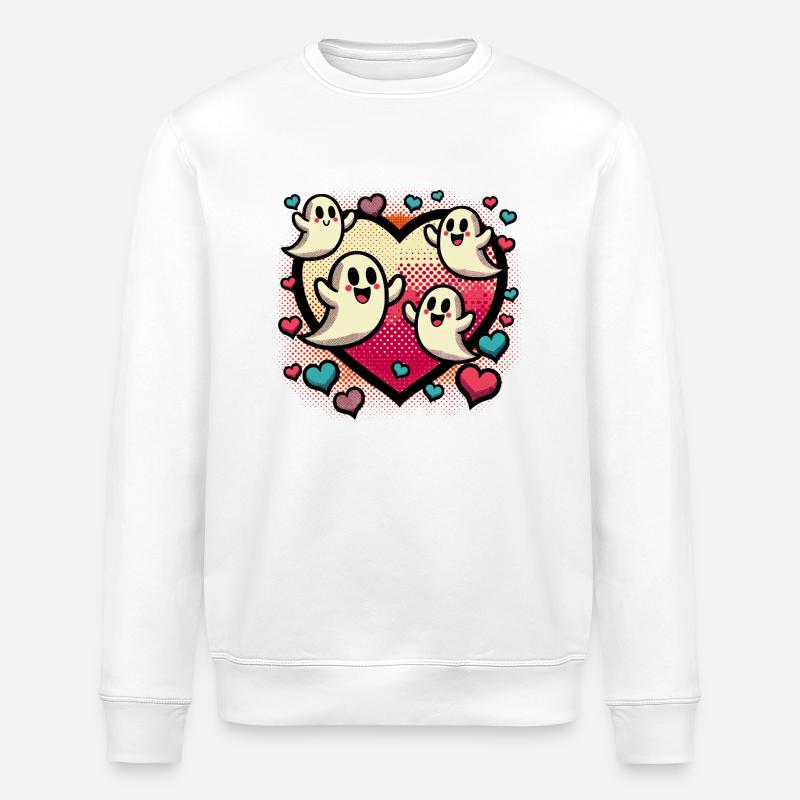 Retro Ghost Heart T-Shirt - Stanley/Stella Unisex Bio-Sweatshirt ROLLER - Weiß
