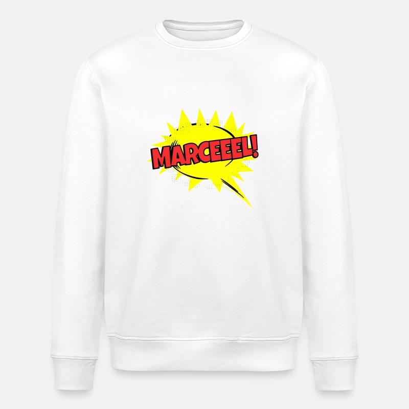 Marcel Navn Sjov tale Bubble Marceeel! - Stanley/Stella økologisk unisex-sweatshirt ROLLER - hvid