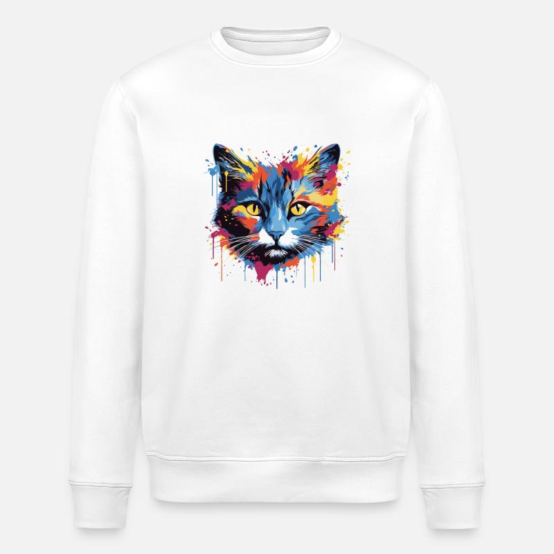 Cat Pop Art Head - Stanley/Stella ROLLER Unisex Organic Sweatshirt - white