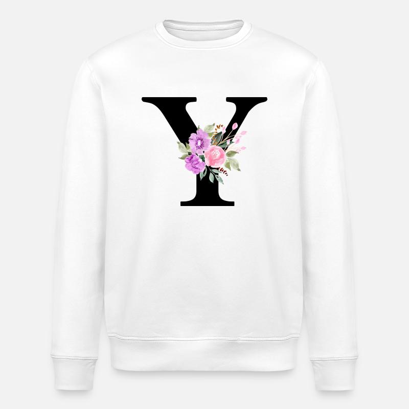 Lila Blumenbuchstabe y - Stanley/Stella Unisex Bio-Sweatshirt ROLLER - Weiß