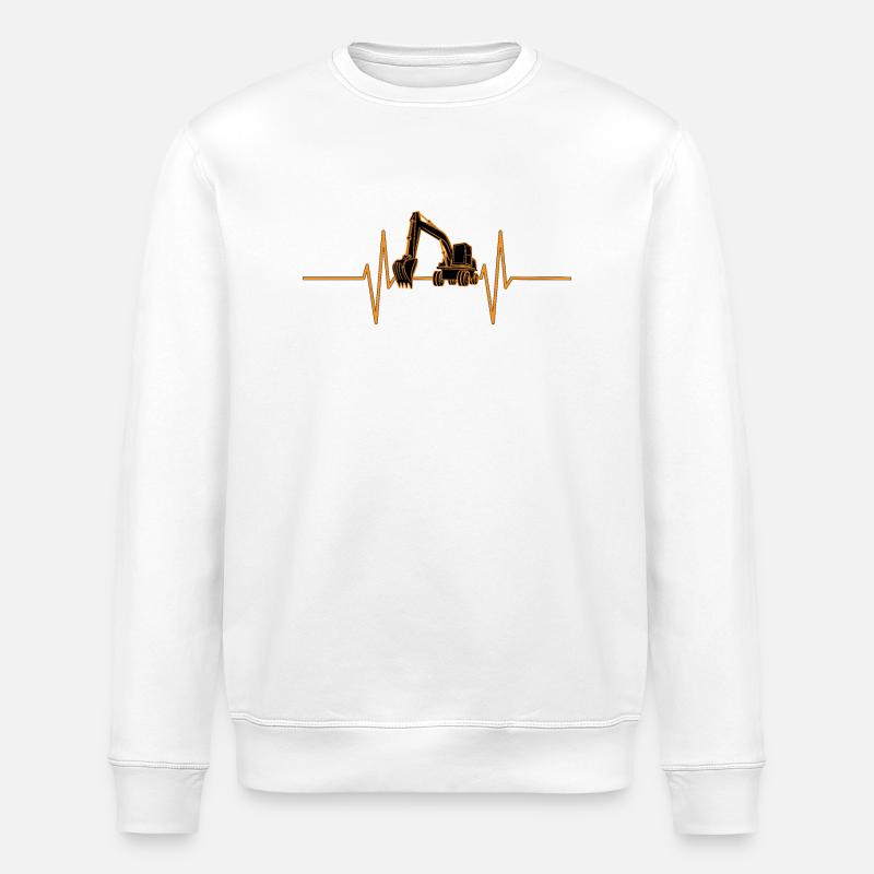 Herzschlag mit Bagger - Stanley/Stella Unisex Bio-Sweatshirt ROLLER - Weiß