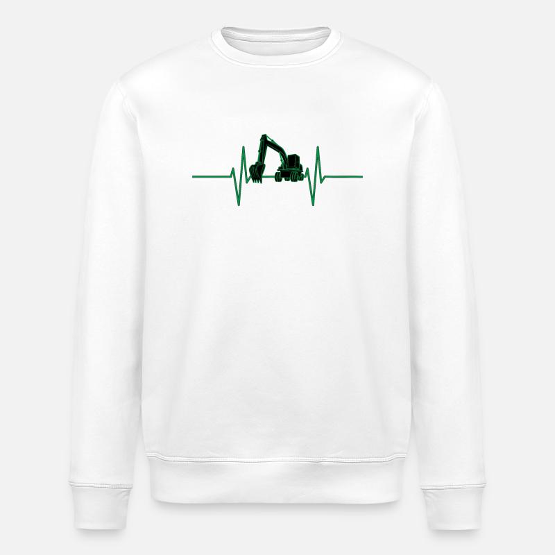 Herzschlag mit Bagger - Stanley/Stella Unisex Bio-Sweatshirt ROLLER - Weiß