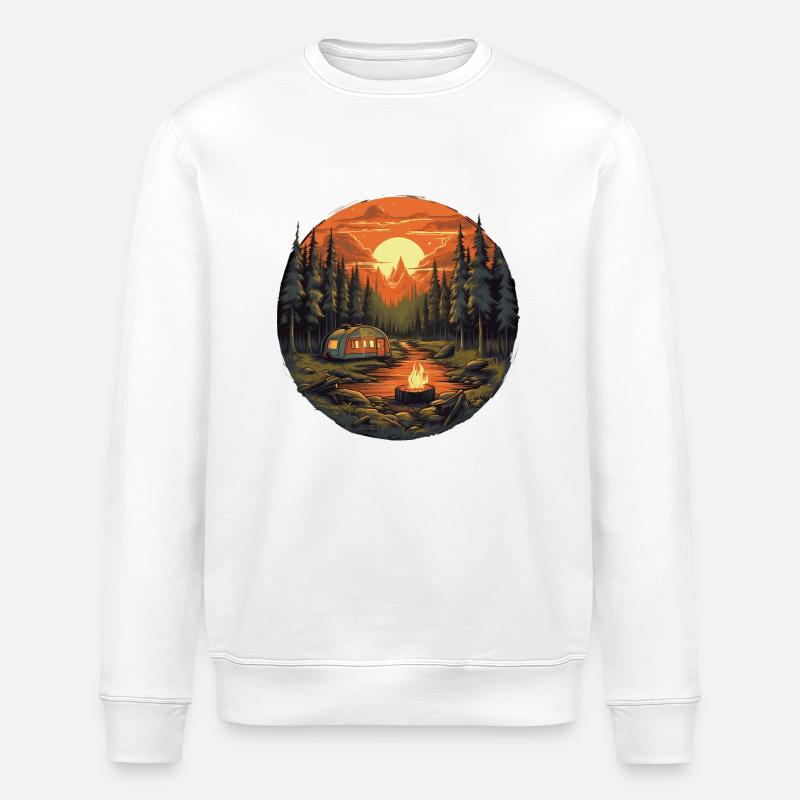 Camping mit Campingwagen - Stanley/Stella Unisex Bio-Sweatshirt ROLLER - Weiß