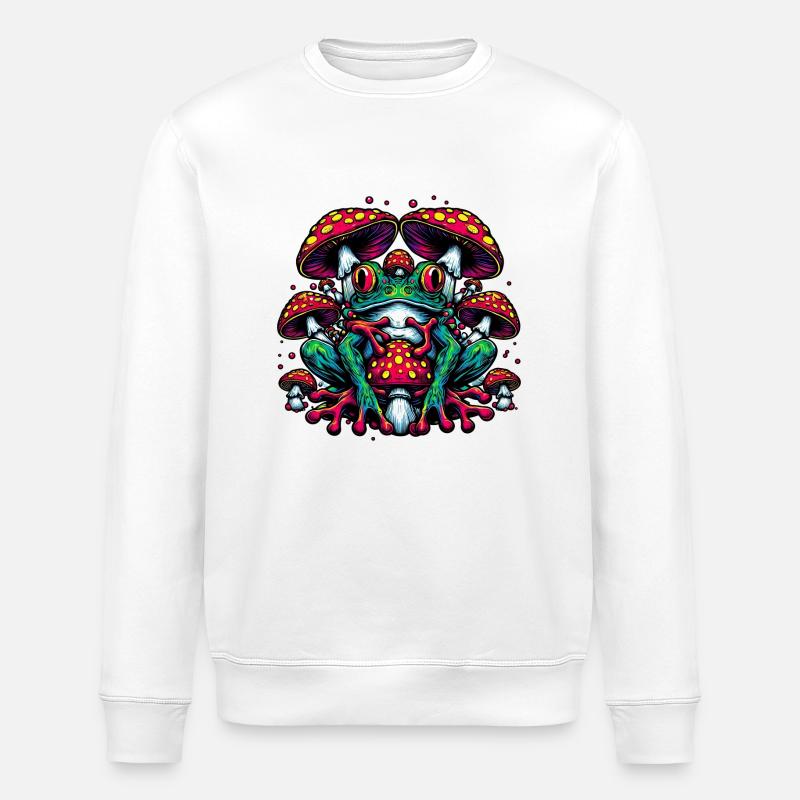 Frog with toadstool - Stanley/Stella ROLLER Unisex Organic Sweatshirt - white