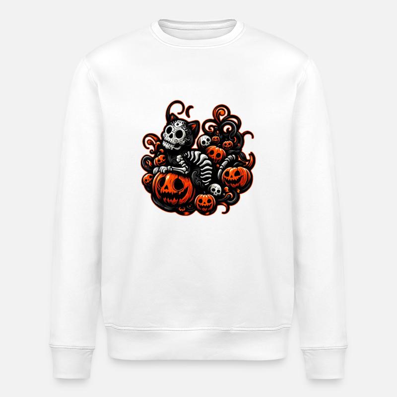 Chat effrayant et citrouilles - Sweat bio ROLLER Stanley/Stella Unisexe - blanc