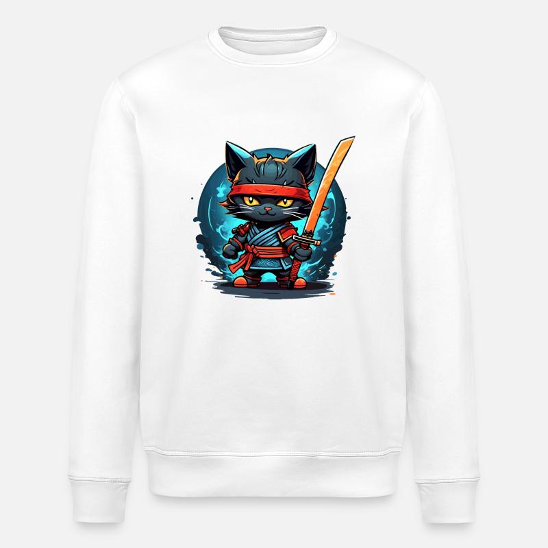 Ninja-Katze #8 - Stanley/Stella Unisex Bio-Sweatshirt ROLLER - Weiß