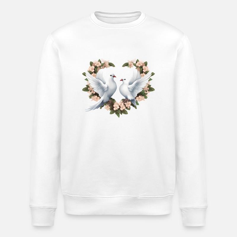 Herzblumenkranz mit Tauben - Stanley/Stella Unisex Bio-Sweatshirt ROLLER - Weiß
